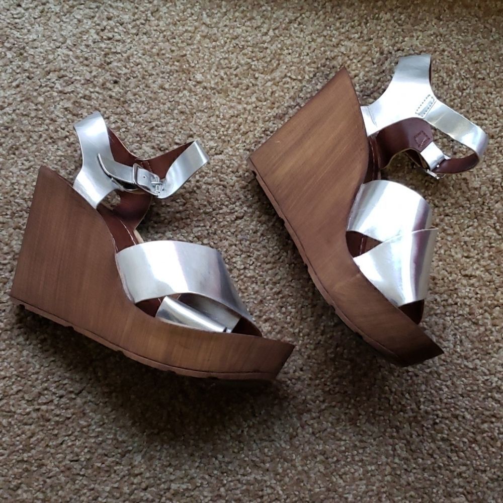 Topshop women's Silver Metallic Block Wedges 40 EU